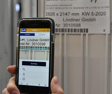 App for fenestration manufacturing displayed on phone