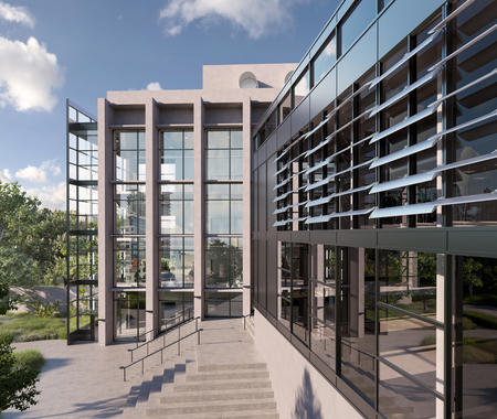 building facade with sunshade